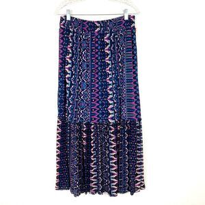 Knox Rose Tiered Maxi Skirt Size M Geometric Print Flowy Pockets Boho New